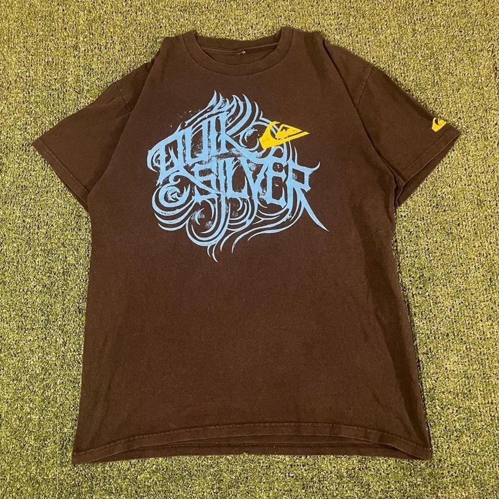 Quiksilver Vintage Graphic T-Shirt Mens Large Brown Blue Y2K Surf Streetwear